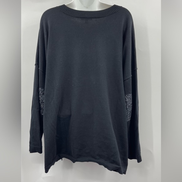 Lisa Todd Black sweater with black sequin elbow patch 100% Cotton Size 3X - Picture 3 of 6